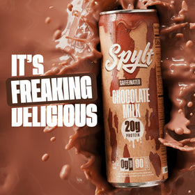 Spylt chocolate milk bottle on shelf highlighting zero sugar lactose-free formula