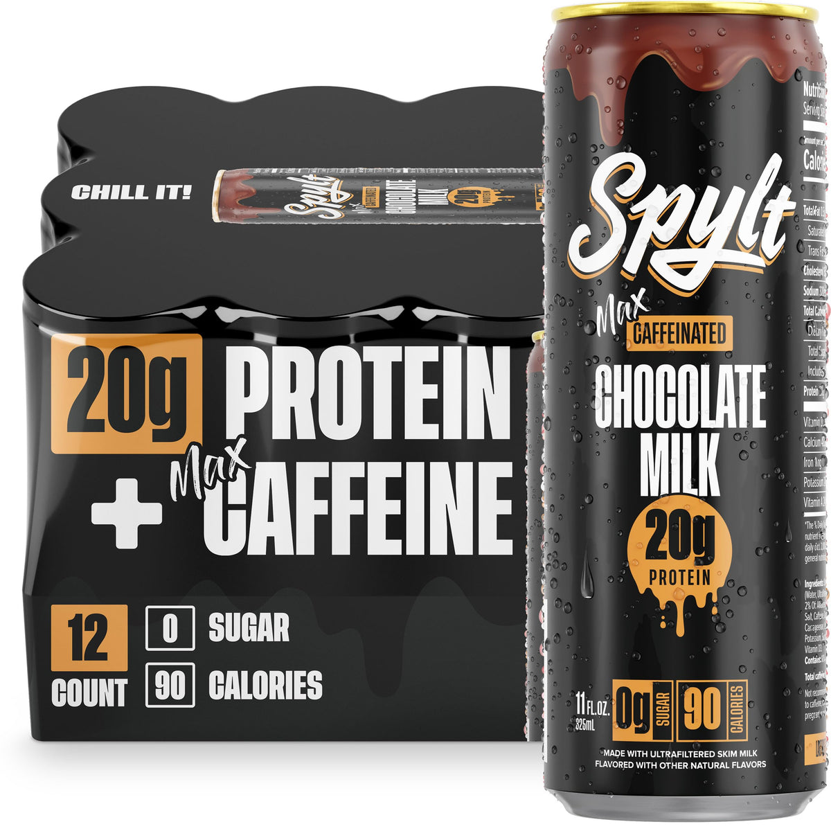 Spylt High Protein Max can front view highlighting caffeine and protein boost for post-workout energy