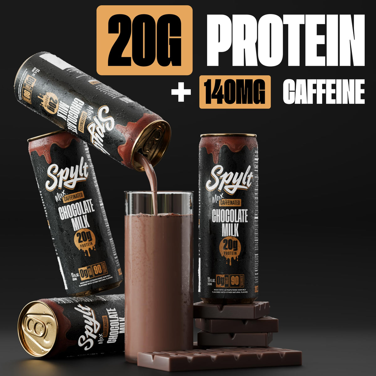 Spylt High Protein Max label close-up emphasizes sugar-free and lactose-free formula