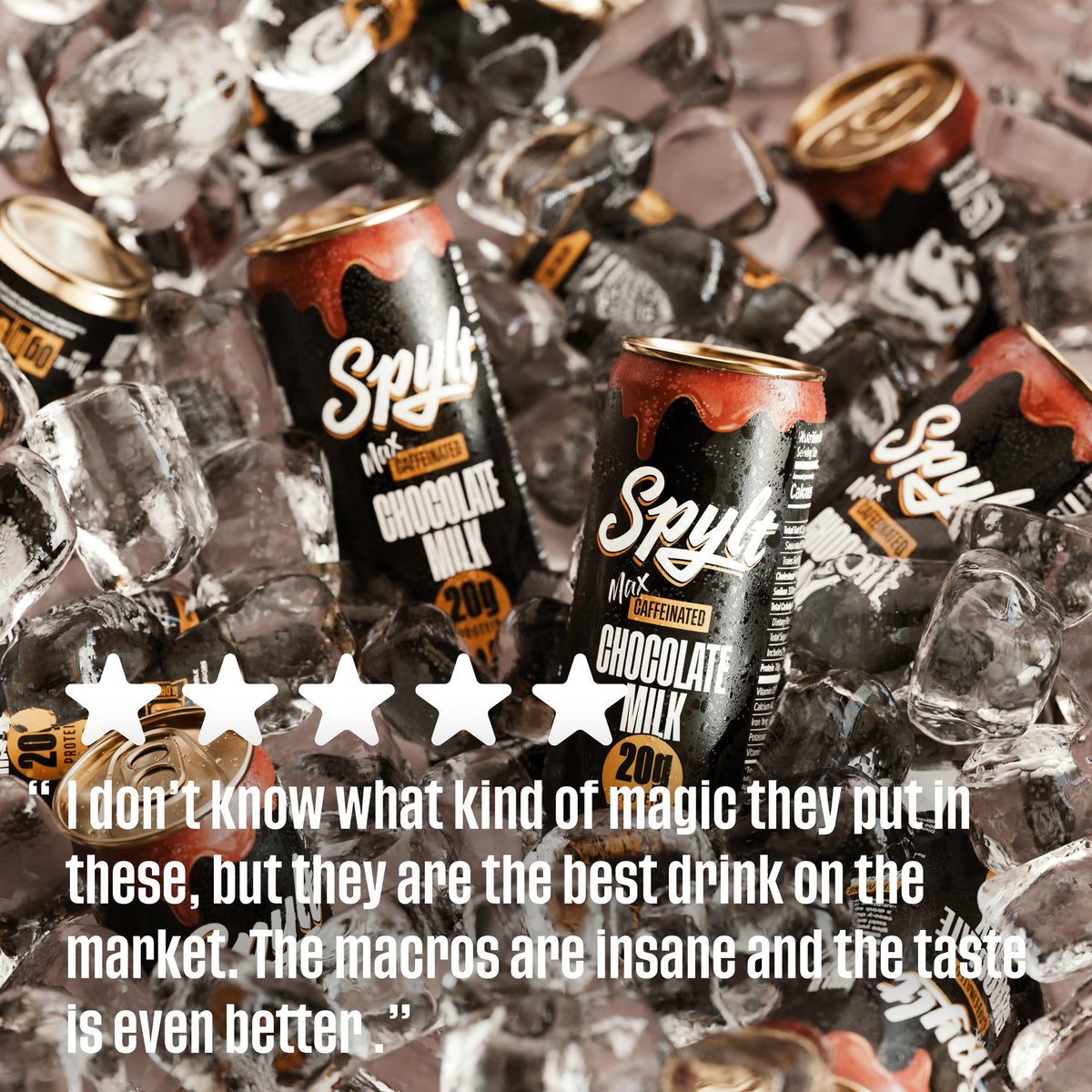 Spylt High Protein Max shake with ice emphasizes refreshing chill