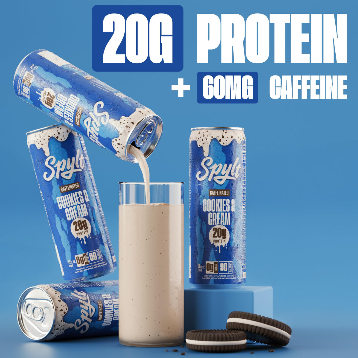 Spylt high-protein-milk-glass-foam emphasizes creamy texture and post-workout refuel potential