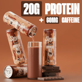 Spylt ready-to-drink chocolate milk pour showcasing creamy texture and protein
