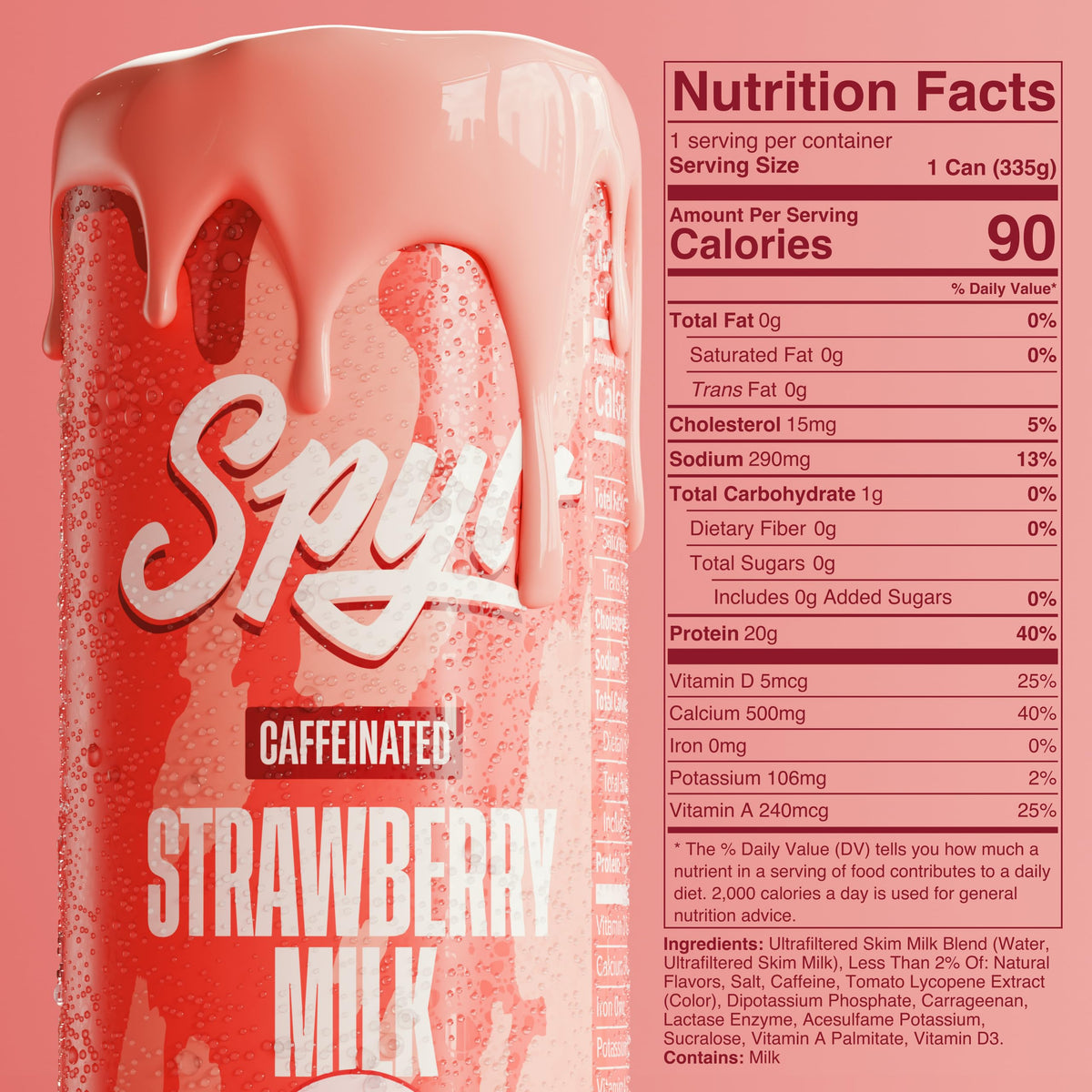 Spylt strawberry milk glass with straw for on-the-go hydration.