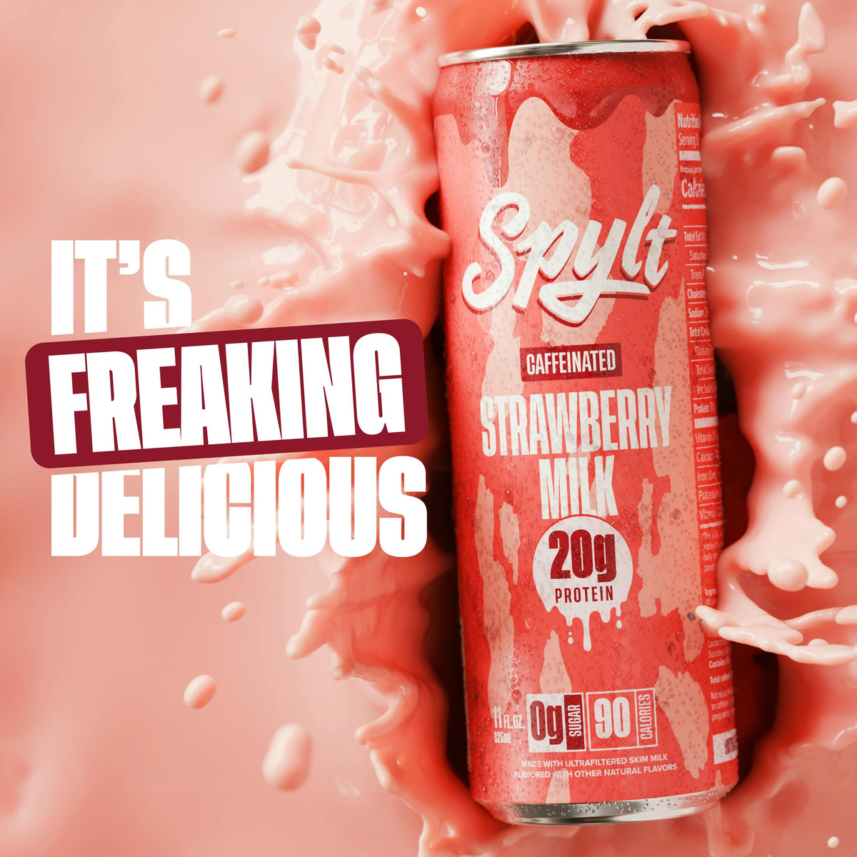 Spylt strawberry milk pour highlights creamy texture and flavor.
