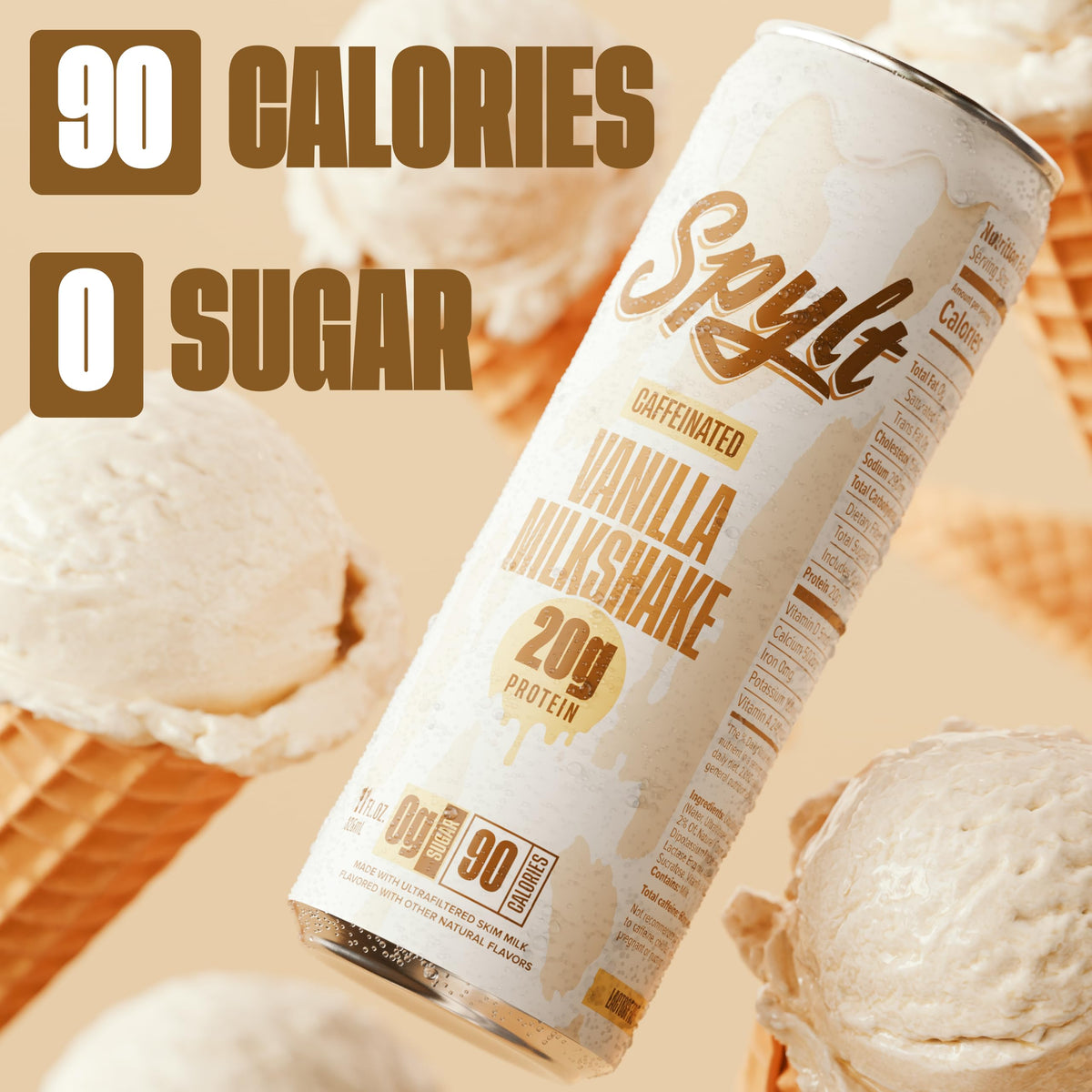 Spylt vanilla milkshake bottle with 60mg caffeine for a mid-day lift