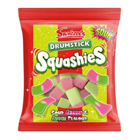 Squashies Drumstick Cherry & Apple candies in bowl, ideal for sharing.