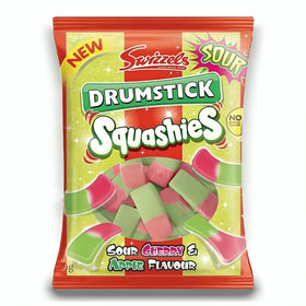 Squashies Drumstick Cherry & Apple texture close-up, vibrant jelly with fruity notes.