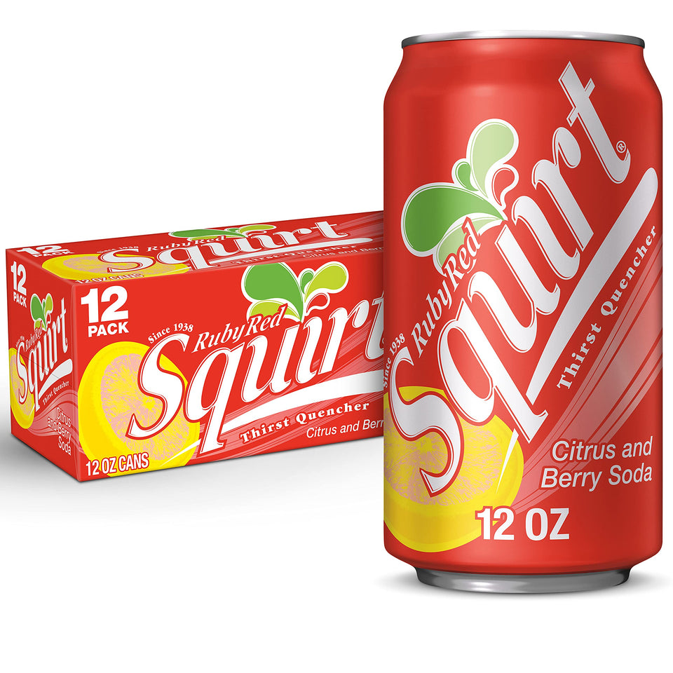 Squirt Ruby Red can front view highlights refreshing citrus appeal