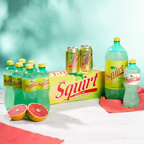 Squirt Ruby Red label closeup highlights natural citrus flavors