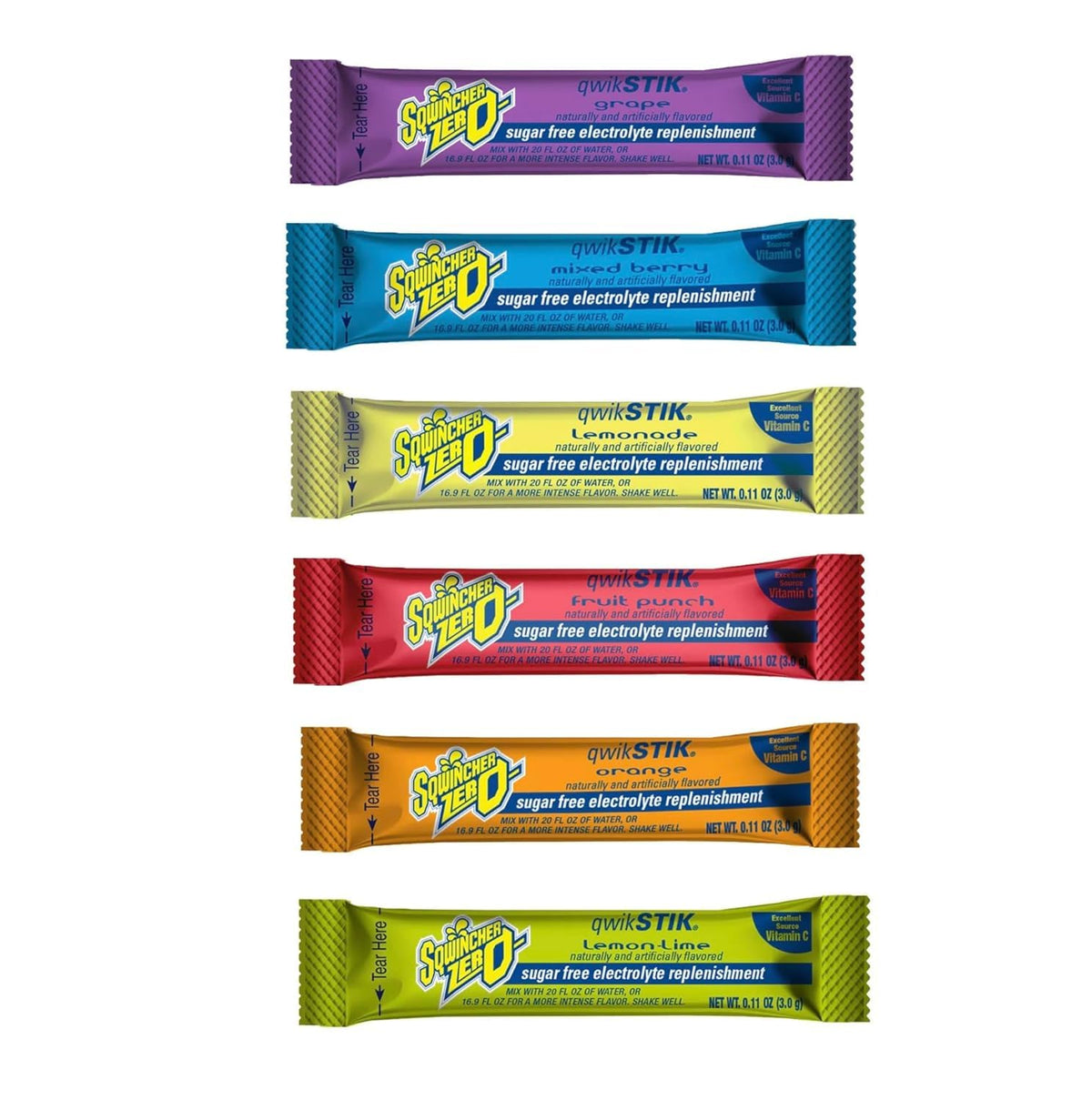 Sqwiincher Zero 6 Flavor Qwik Stik pack for on-the-go hydration.