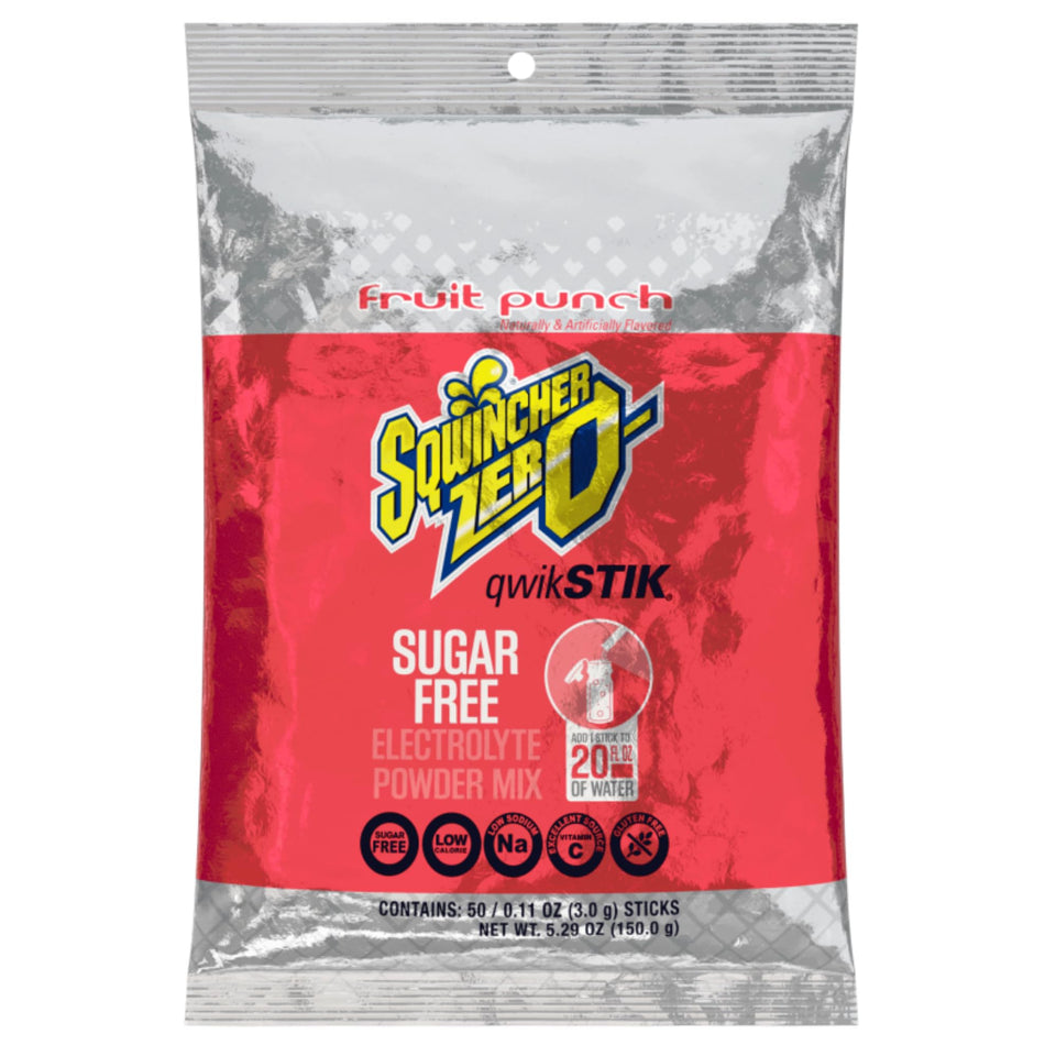 Sqwincher Qwik Stick fruit punch packaging for on-the-go hydration.