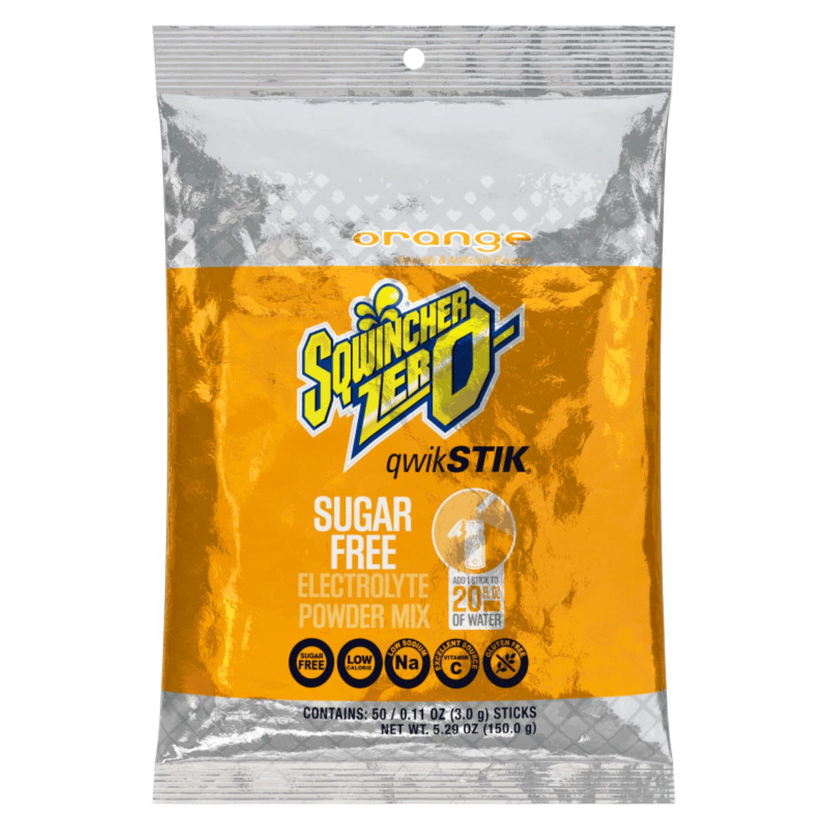 Sqwincher Stik 20oz orange bottle label visible for on-the-go hydration.