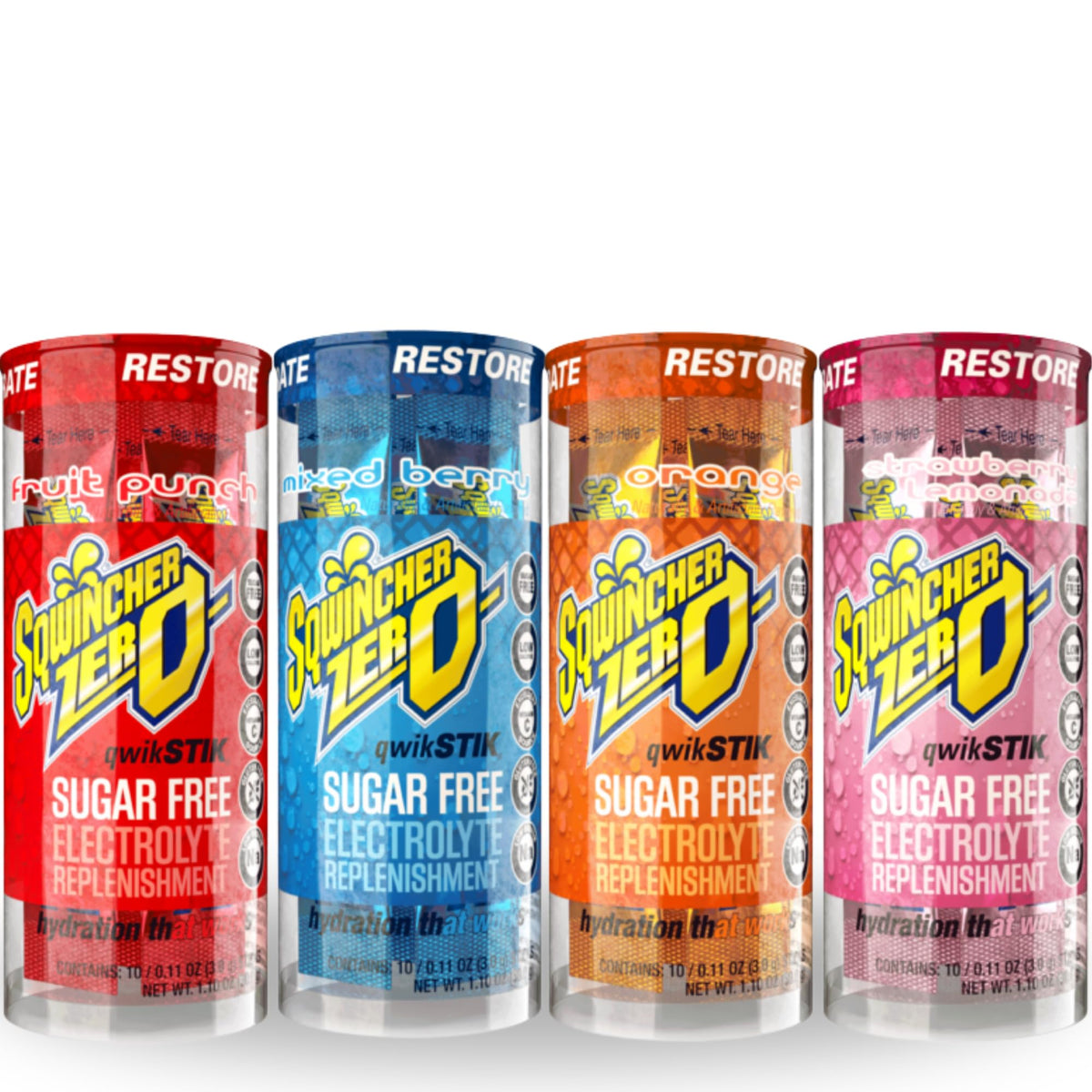 Sqwincher ZERO Qwik Stik packaging shows a 40-stick box for on-the-go hydration.