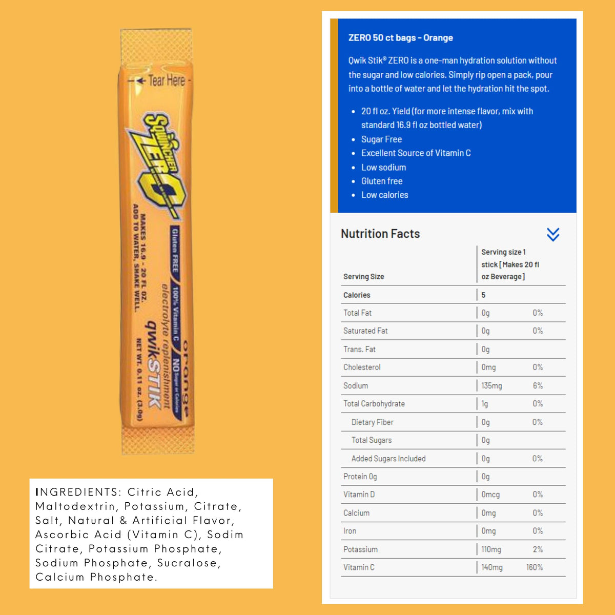 Sqwincher Zero Sugar-Free label highlights zero calories for a lighter drink option