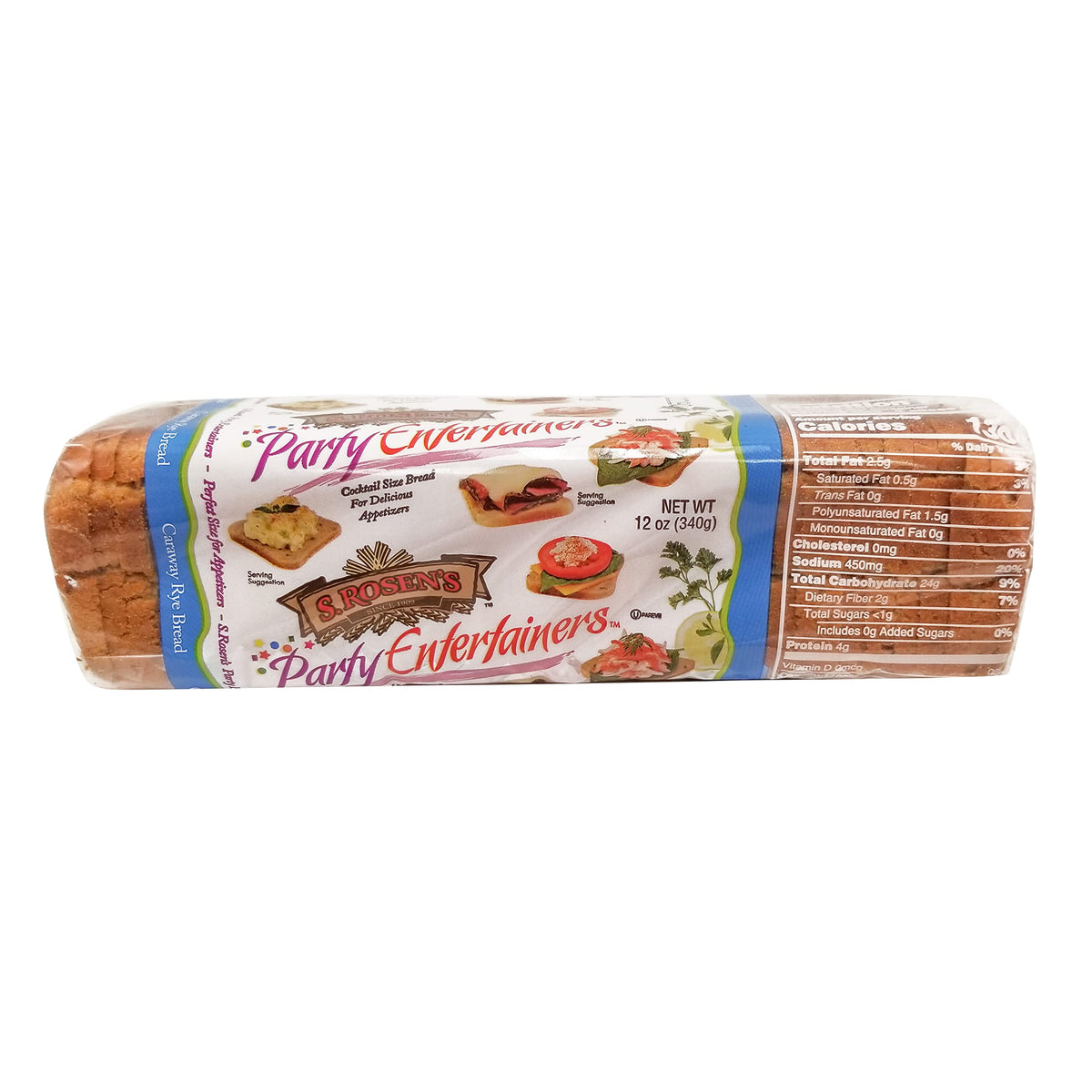 S. Rosen's Rye Bread Caraway, sliced close-up crust, delivers toasting aroma for toast or appetizers.