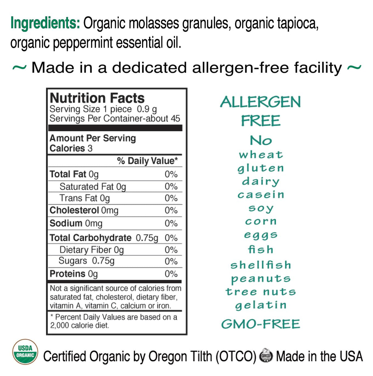 St. Claire's Organics peppermint mints closeup showcases natural ingredients and mint flavor.