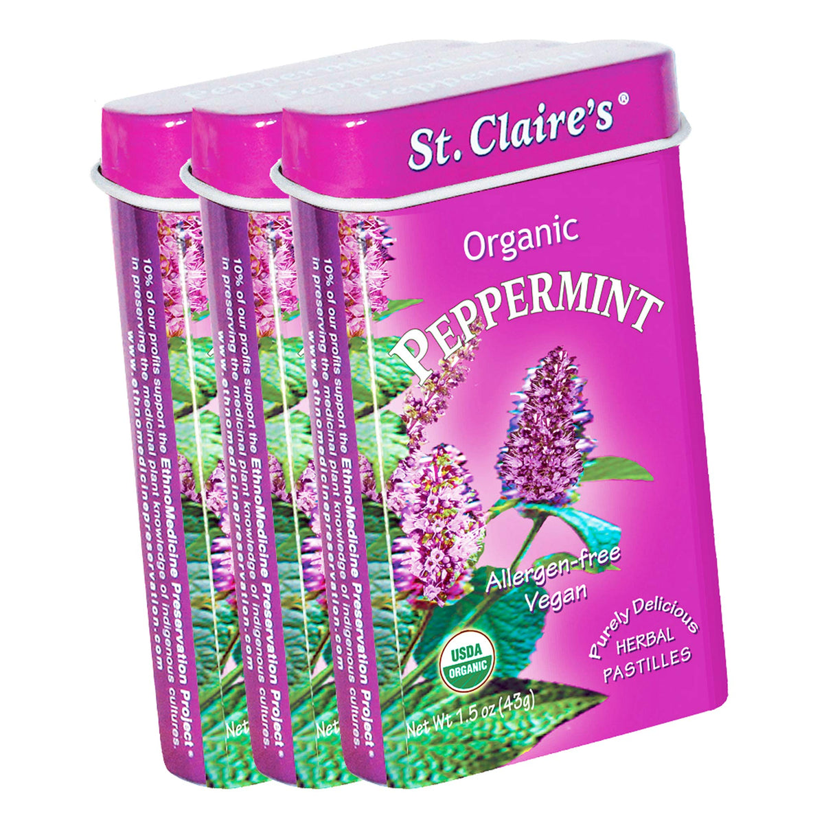 St. Claire's Organics Breath Mints in tin packaging for fresh breath on the go.