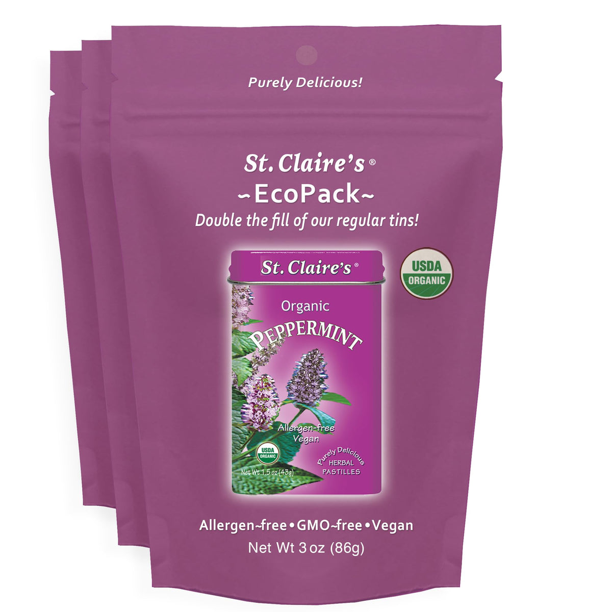 St. Claire's Organics Peppermints Eco Pack for fresh breath with clean-label vegan ingredients
