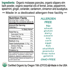 St. Claire's Organics Tummy Soothers ingredients include organic molasses and essential oils.