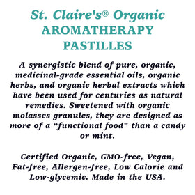 St. Claire's Organics Tummy Soothers tin lid close-up with inspirational quote.