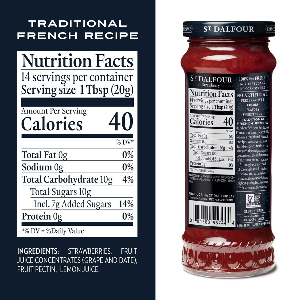St. Dalfour strawberry spread with cream cheese, gourmet snacking idea.