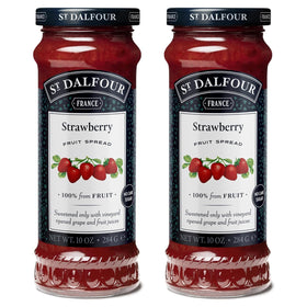 St. Dalfour strawberry spread jar front, premium natural fruit flavor.