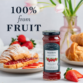 St. Dalfour Strawberry Fruit Spread jar label — premium French recipe from Bordeaux.