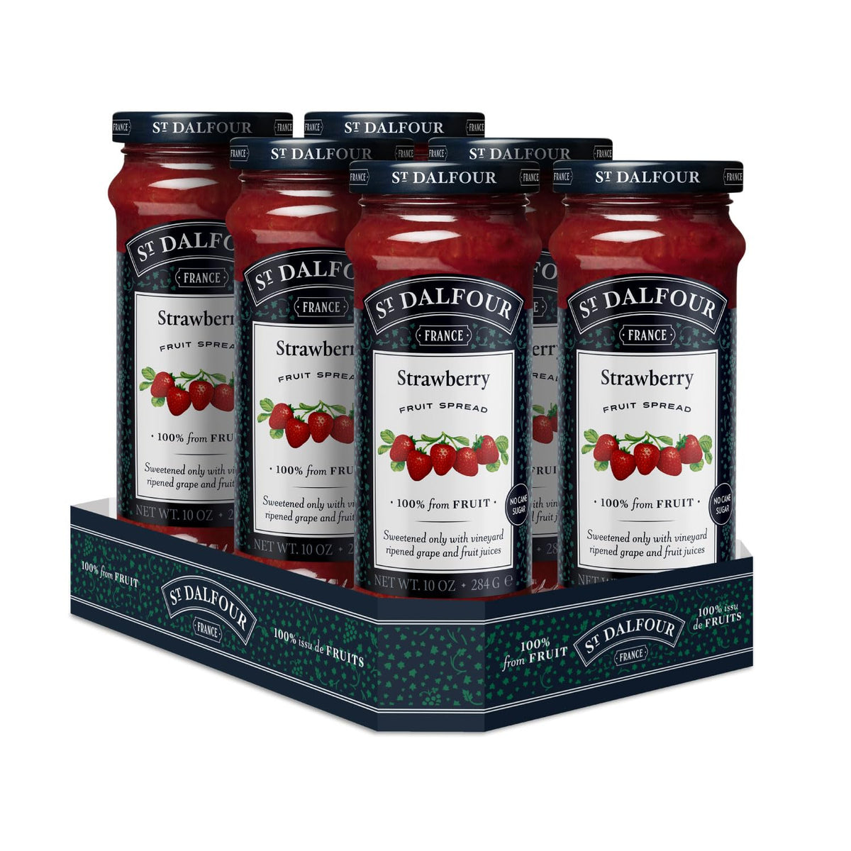 St. Dalfour Strawberry Fruit Spread jar — naturally sweetened with fruit juice concentrates.