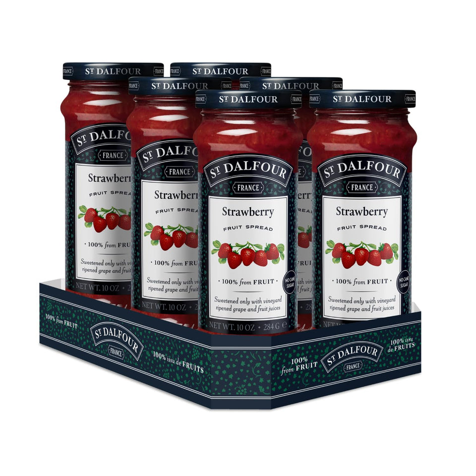 St. Dalfour Strawberry Fruit Spread jar — naturally sweetened with fruit juice concentrates.