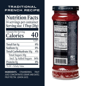 St. Dalfour Strawberry Fruit Spread plated with cream cheese — versatile glaze for appetizers.