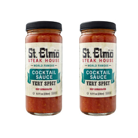 St. Elmo Cocktail Sauce extra spicy 8oz bottle adds bold horseradish heat to seafood.