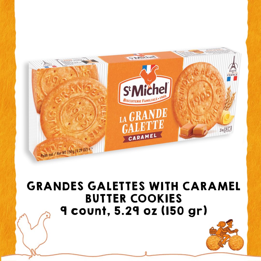 St Michel Caramel Grandes Galettes butter biscuits natural ingredients close-up, tasting the quality.