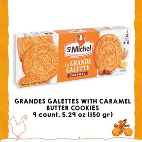 St Michel Caramel Grandes Galettes butter biscuits natural ingredients close-up, tasting the quality.