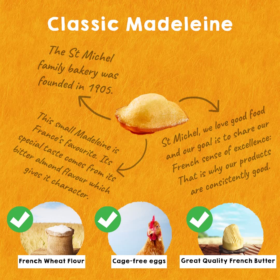 St Michel madeleines golden buttery color highlights rich flavor and premium ingredients.