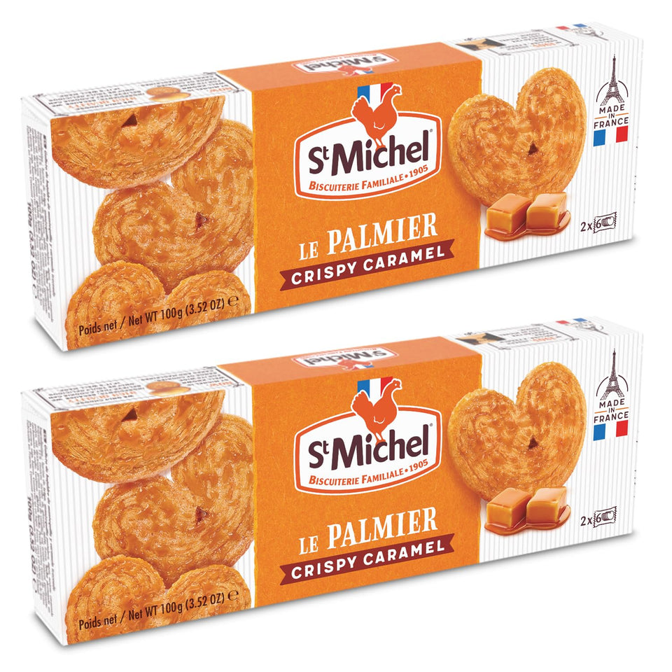 St Michel Palmiers caramel butter cookies in two 100 g boxes, great for sharing