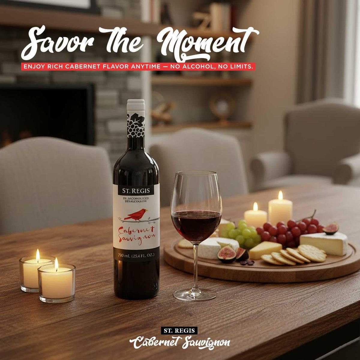 ST. REGIS Cabernet Sauvignon bottle label emphasizes premium European grape heritage.
