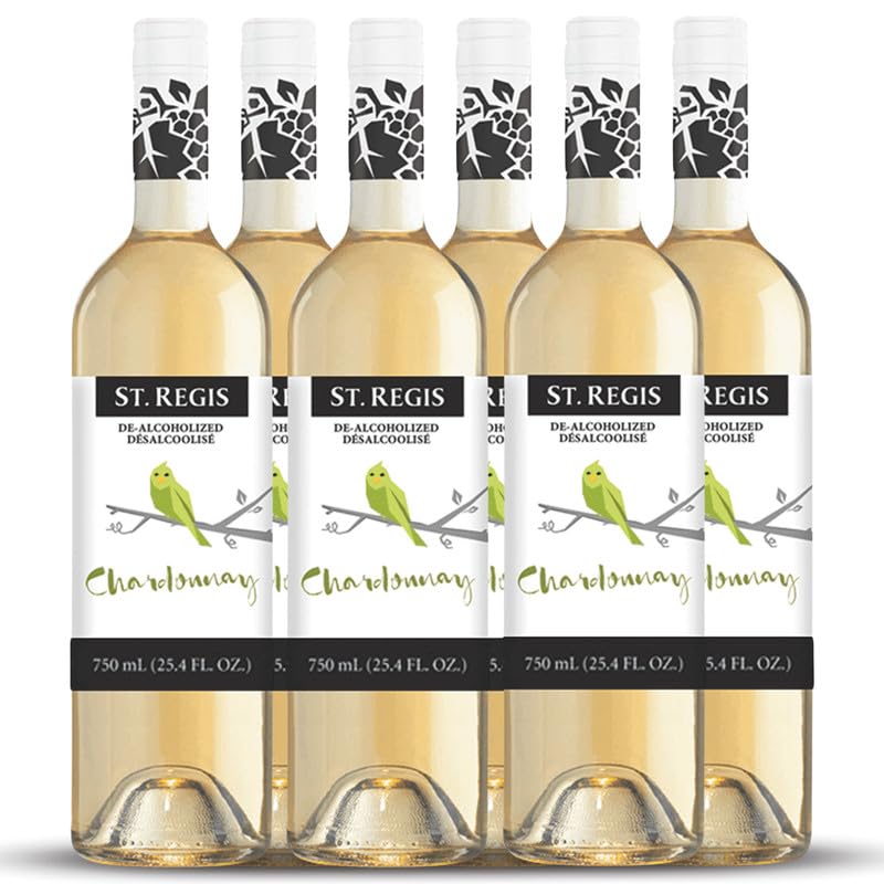ST. REGIS Non-Alcoholic Chardonnay bottle showcasing premium grapes for mindful sipping