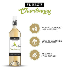 Close-up of ST. REGIS Chardonnay label signaling European vineyard quality