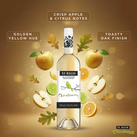 Glass of ST. REGIS Chardonnay pour with golden hue for a refreshing mocktail