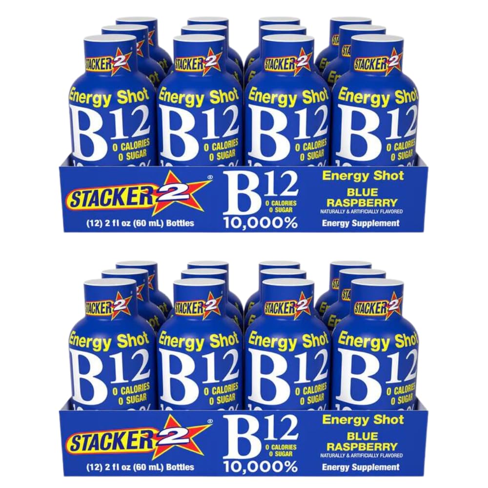 Stacker 2 Blue Raspberry energy shot bottle for on-the-go energy