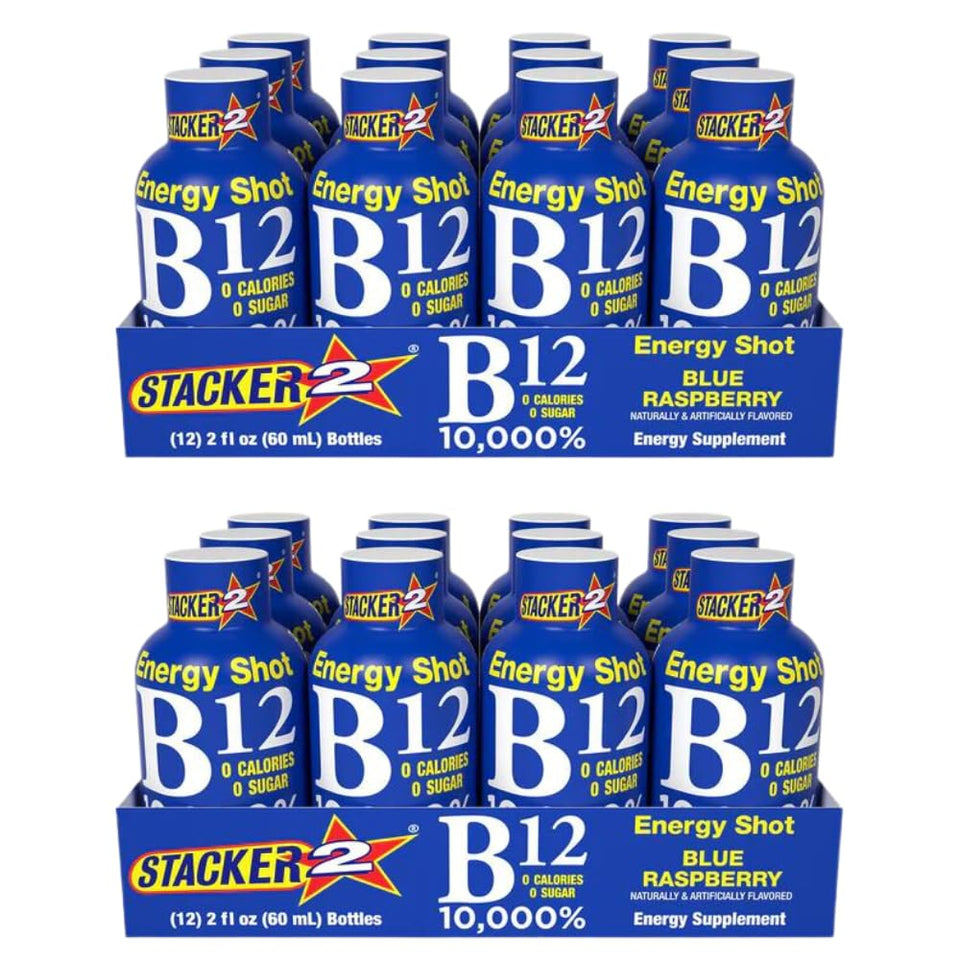 Stacker 2 Blue Raspberry energy shot bottle for on-the-go energy
