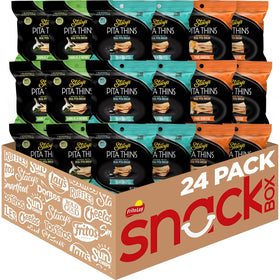 Stacy's Pita Thins Sea Salt bags show crispy texture ideal for snacking.