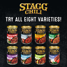 Close-up of tender meat and beans in STAGG Chili with Beans, highlighting natural ingredients.