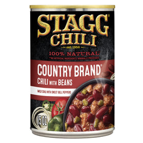 Open pull-top lid of STAGG Chili with Beans for fast serving.