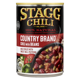 STAGG Chili with Beans cans on a shelf, ready for quick weeknight meals.