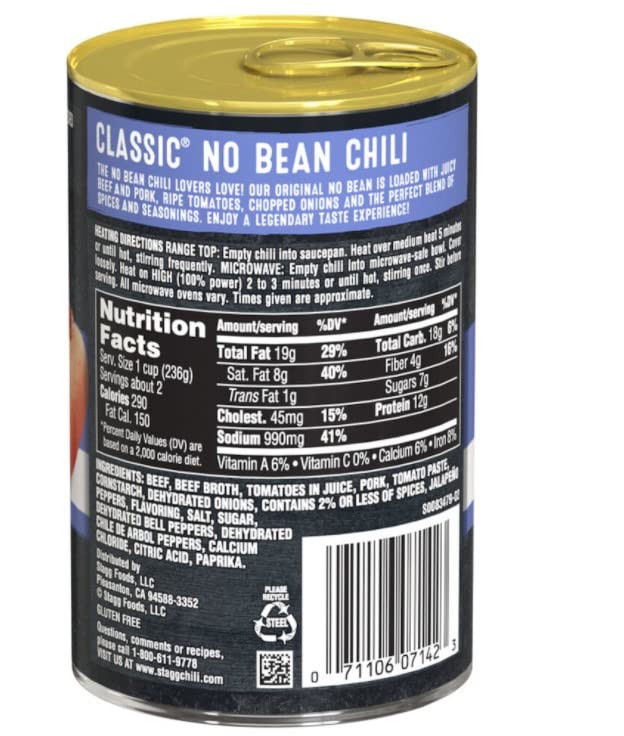 STAGG Classic Chili No Beans can-back – shows ingredients and natural profile