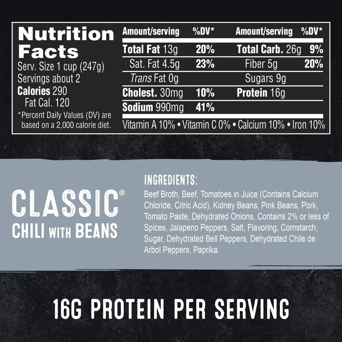 STAGG Classic Chili with Beans spices and ingredients for rich flavor.