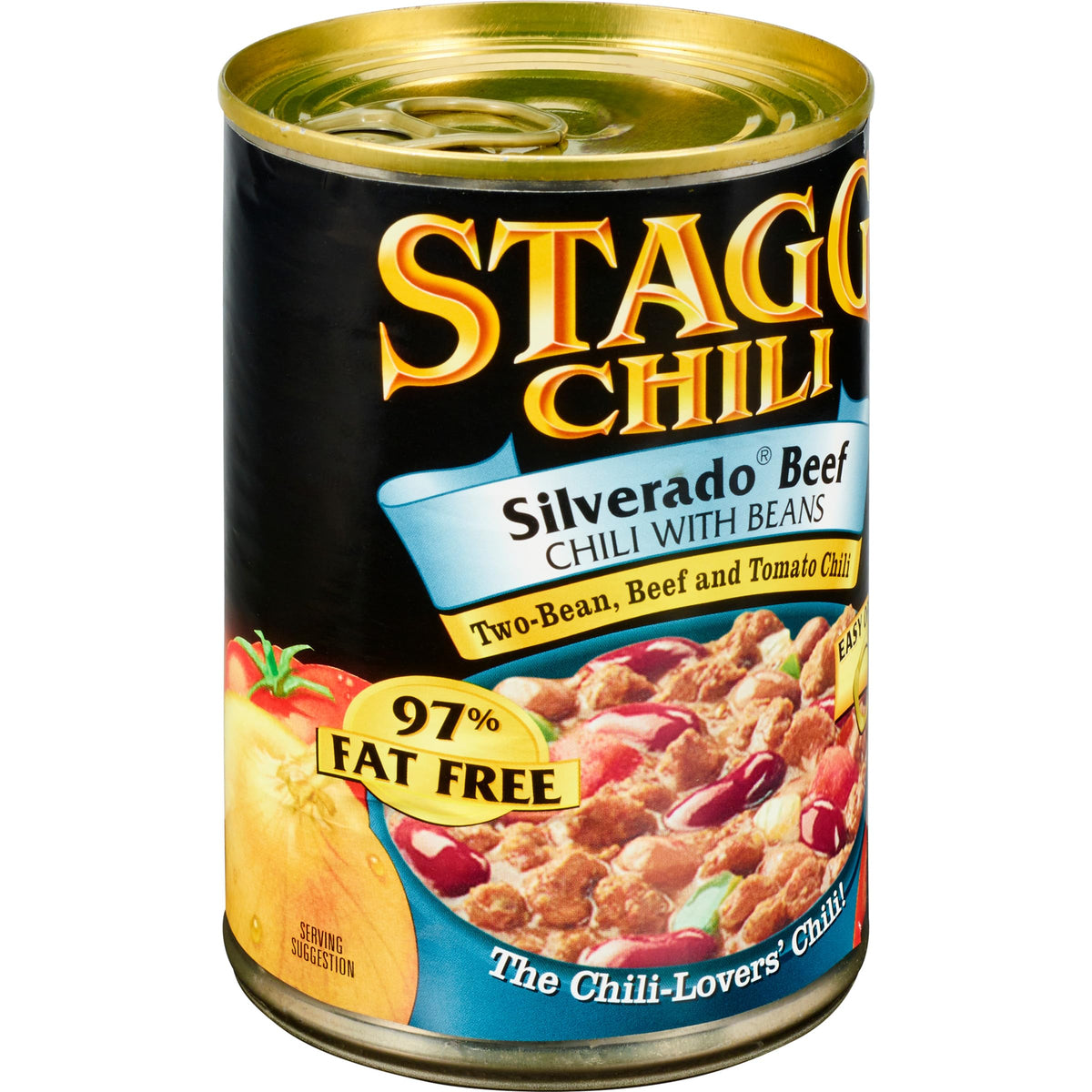 Steaming STAGG Silverado Chili served in a bowl with crackers