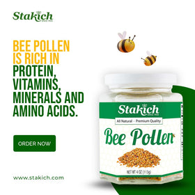 Stakich Bee Pollen granules ready to scoop into yogurt for breakfast.