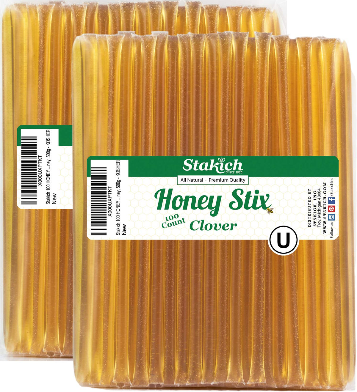 Stakich Clover Honey Sticks bulk 200-count pack for mess-free sweetness at office or gatherings.